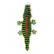 BY31® Ciondoli con perline di vetro cocodrillo verde scuro-marrone ambra-nero-oro