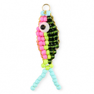 BY31® Ciondoli con perline di vetro pesce rosa-verde scuro-verde lime-blu chiaro-oro