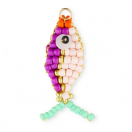 BY31® Ciondoli con perline di vetro pesce viola-rosa chiaro-oro-verde menta