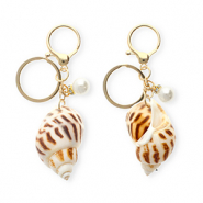 Portachiavi conchiglia con perla marrone-oro