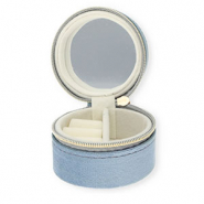 Scatola portagioie da viaggio con specchietto tonda grigio blu