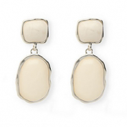 Orecchini alla moda con perno in acciaio inossidabile argento-beige