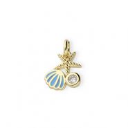 Metallo TQ in ottone ciondolo vita marina con strass oro-blu-trasparente