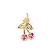 Metallo TQ in ottone ciondolo ciliegie con strass oro-rosa-trasparente