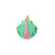 Metallo TQ in ottone ciondolo conchiglia con strass oro-verde-rosa-trasparente