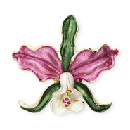 Broches fiore con strass oro-rosa orchidea-verde-bianco