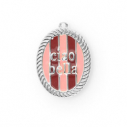 BY31&reg; Ciondoli in ottone Eco-brass con smalto ovale Ciao bella"" argento-rosa chiaro-rosso