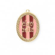 BY31&reg; Ciondoli in ottone Eco-brass con smalto ovale Ciao bella"" oro-rosa chiaro-rosso