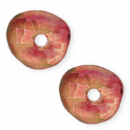 Perline di ceramica greca DQ donut mosaico magenta-oro verde
