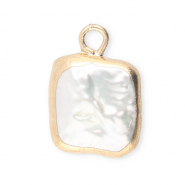 Perle di acqua dolce imperfette ciondolo quadrato oro-bianco naturale