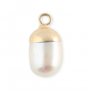 Perle di acqua dolce ciondolo rotondo oro-bianco naturale