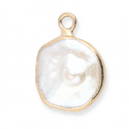 Perle di acqua dolce imperfette ciondolo rotondo oro-bianco naturale