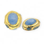 Perline in pietra naturale statement acquamarina ovali oro-blu