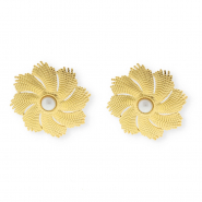 Componenti in acciaio inossidabile orecchini fiore con imitazione di perla con anellino oro-bianco