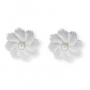 Componenti in acciaio inossidabile orecchini fiore con imitazione di perla con anellino argento-bianco