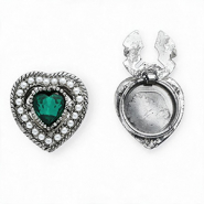 Copri bottoni cuore con imitazione di perle argento-verde smeraldo-bianco