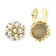 Copri bottoni con strass e imitazione di perle oro-bianco
