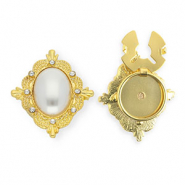Copri bottoni ovale con imitazione di perla e strass oro-bianco-cristallo