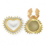 Copri bottoni cuore con imitazione di perla e strass oro-bianco-cristallo