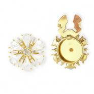 Copri bottoni fiore con strass oro-cristallo