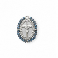 Ciondoli in acciaio inossidabile ovale con crocifisso argento-blu