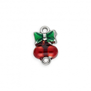 Componenti in acciaio inossidabile distanziatore con smalto a ciliegie con fiocco argento-rosso-verde