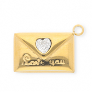 Ciondoli in acciaio inossidabile con strass busta "Love you" oro-cristallo