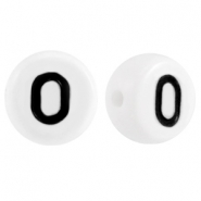 Perline alfabeto in acrilico con disegno numero 0 bianco