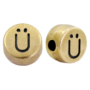 Perline alfabeto di metallo DQ con disegno lettera &Uuml; bronzo antico (privo di nichel)