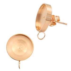 Polaris Steel in acciaio inossidabile perni con castone per cabochon 12 mm con anellino verticale oro rosa