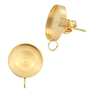 Polaris Steel in acciaio inossidabile perni con castone per cabochon 12 mm con anellino verticale oro