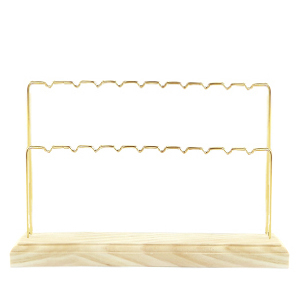 Espositore per bigiotteria per orecchini 2 file legno naturale-oro