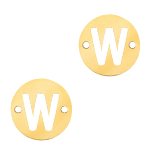 Ciondoli in acciaio inossidabile distanziatore rotondo 10mm lettera W moneta oro
