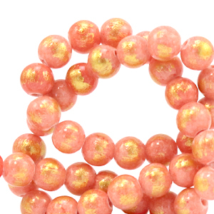 Perline in pietra naturale Calcite 6mm rosa corallo-oro