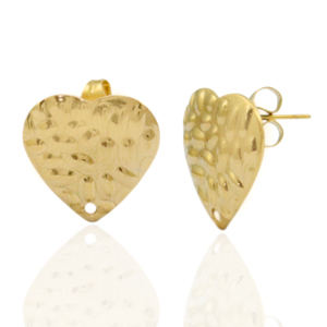 Orecchini in acciaio inossidabile cuore rilievo con anellino oro