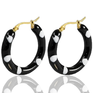 Orecchini in acciaio inossidabile a cerchio smalto 30mm nero bianco-oro