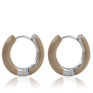 Orecchini in acciaio inossidabile a cerchio smalto 16mm beige fum&eacute;-argento