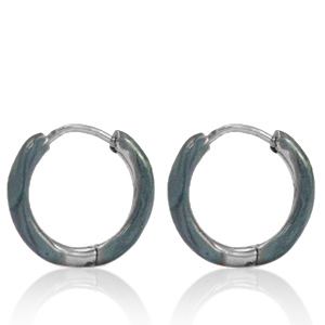 Orecchini in acciaio inossidabile a cerchio smalto 14mm blu grigio-argento
