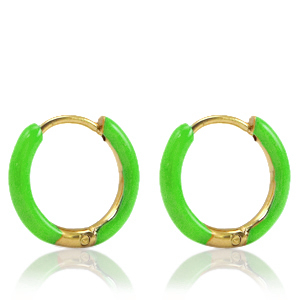 Orecchini in acciaio inossidabile a cerchio smalto 14mm verde vivo-oro