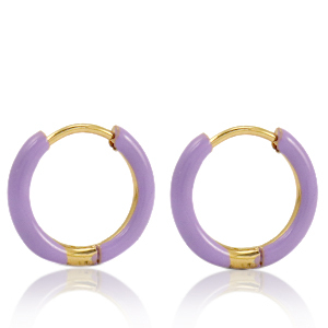 Orecchini in acciaio inossidabile a cerchio smalto 14mm viola lavanda-oro