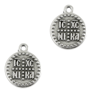 Ciondoli di metallo DQ "ICXC NIKA" 15mm argento antico (privo di nichel)