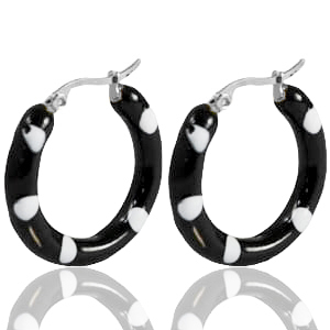 Orecchini in acciaio inossidabile a cerchio smalto 40mm nero bianco-argento