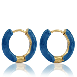 Orecchini in acciaio inossidabile a cerchio smalto 16mm blu petrolio-oro