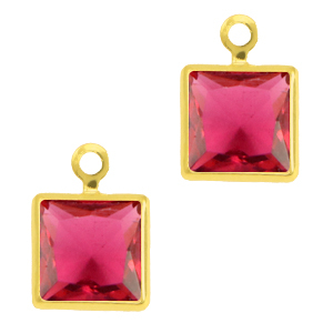 Pendenti di vetro Crystal Glass quadrato rosa rubino-oro