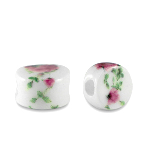 Perline di ceramica dischetto bianco-rosa frutti di bosco