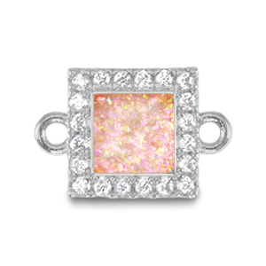 Metallo TQ in ottone ciondolo distanziatore rettangolo smalto argento-rosa chiaro