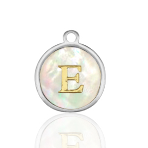 Ciondoli in acciaio inossidabile 12mm conchiglia lettera E bianco (colore naturale)-argento