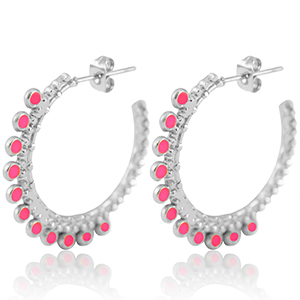 Orecchini in acciaio inossidabile a cercio 30mm argento-rosa brillante