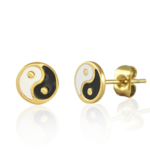 Orecchini in acciaio inossidabile Yin & Yang 7mm oro-nero bianco
