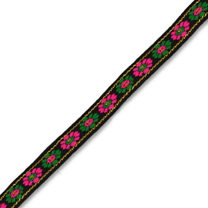Nastro con fiori nero-verde-rosa